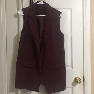 Topshop long Burgundy long sleeveless blazer
